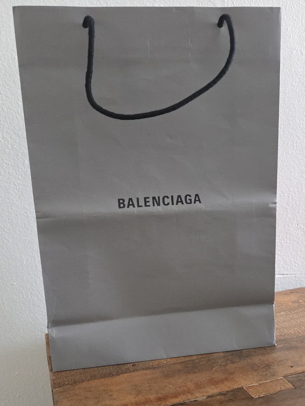 Balenciaga Gray Paper Shopping Bag with Black Cord Handles